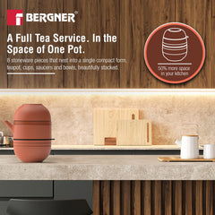 Bergner MasterPRO by Bergner Share Play Stoneware 8 Pcs Teaware Set - Clay Orange