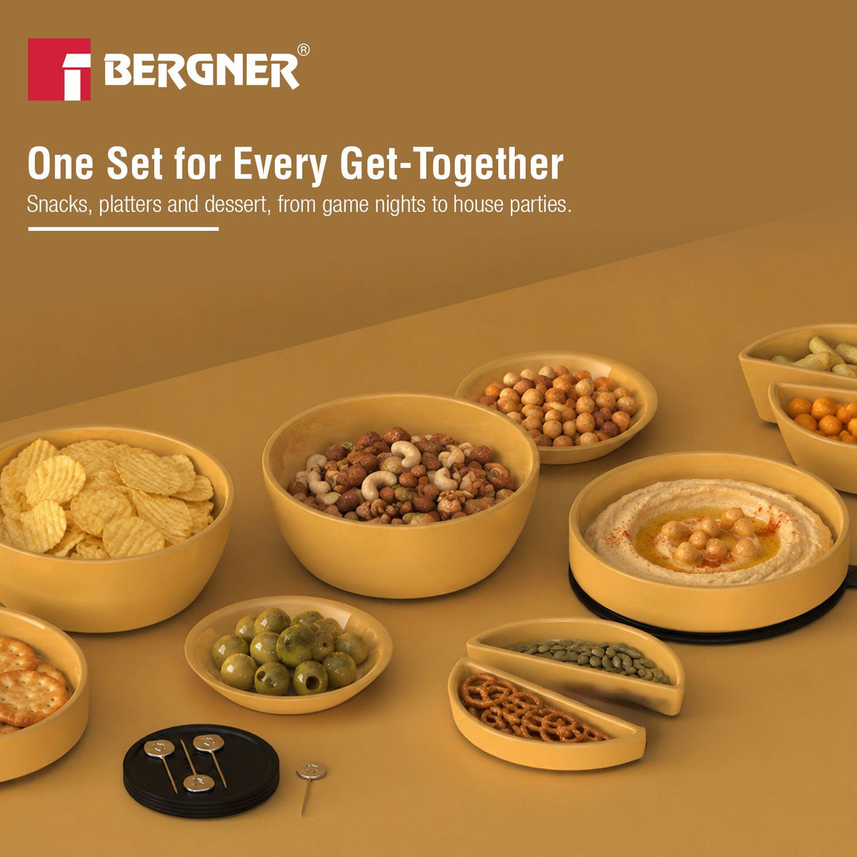 Bergner MasterPRO by Bergner Share Play Stoneware 19 Pcs Snackware Set - Mustard Yellow