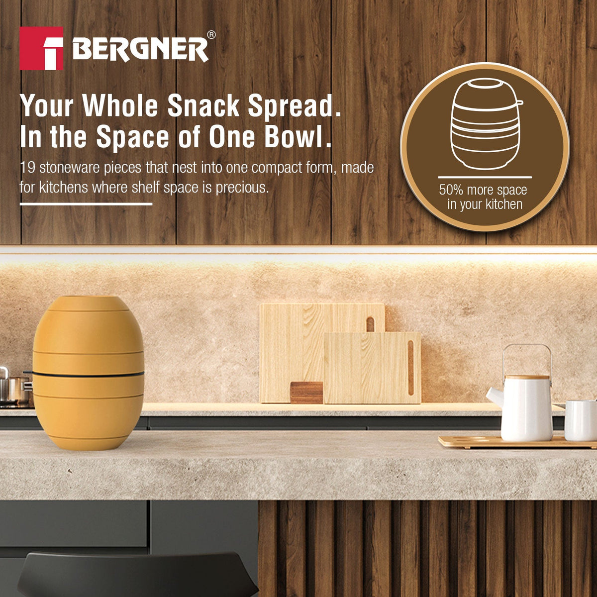 Bergner MasterPRO by Bergner Share Play Stoneware 19 Pcs Snackware Set - Mustard Yellow
