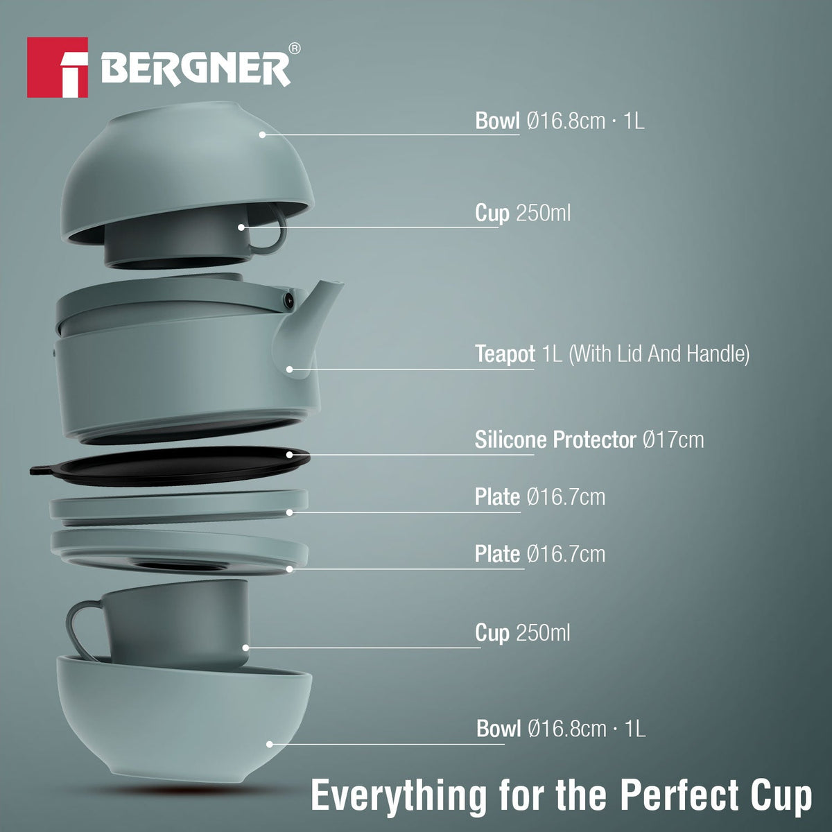 Bergner MasterPRO by Bergner Share Play Stoneware 8 Pcs Teaware Set - Dusty Blue