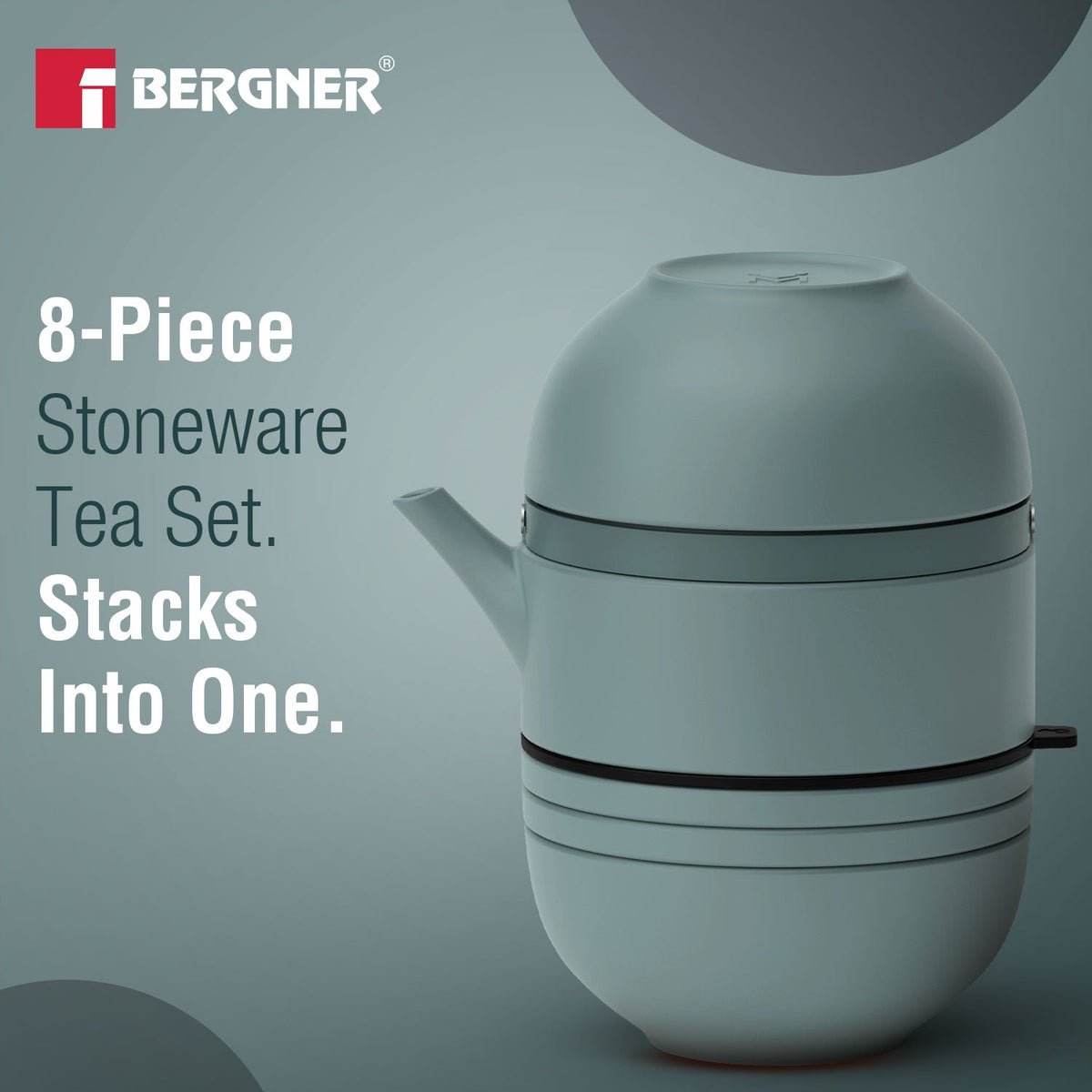 Bergner MasterPRO by Bergner Share Play Stoneware 8 Pcs Teaware Set - Dusty Blue