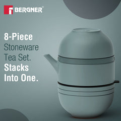 Bergner MasterPRO by Bergner Share Play Stoneware 8 Pcs Teaware Set - Dusty Blue