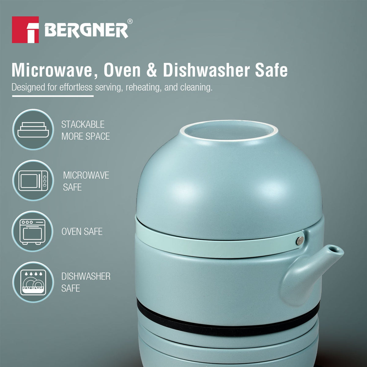 Bergner MasterPRO by Bergner Share Play Stoneware 8 Pcs Teaware Set - Dusty Blue