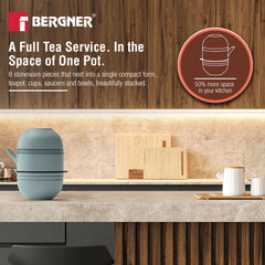 Bergner MasterPRO by Bergner Share Play Stoneware 8 Pcs Teaware Set - Dusty Blue