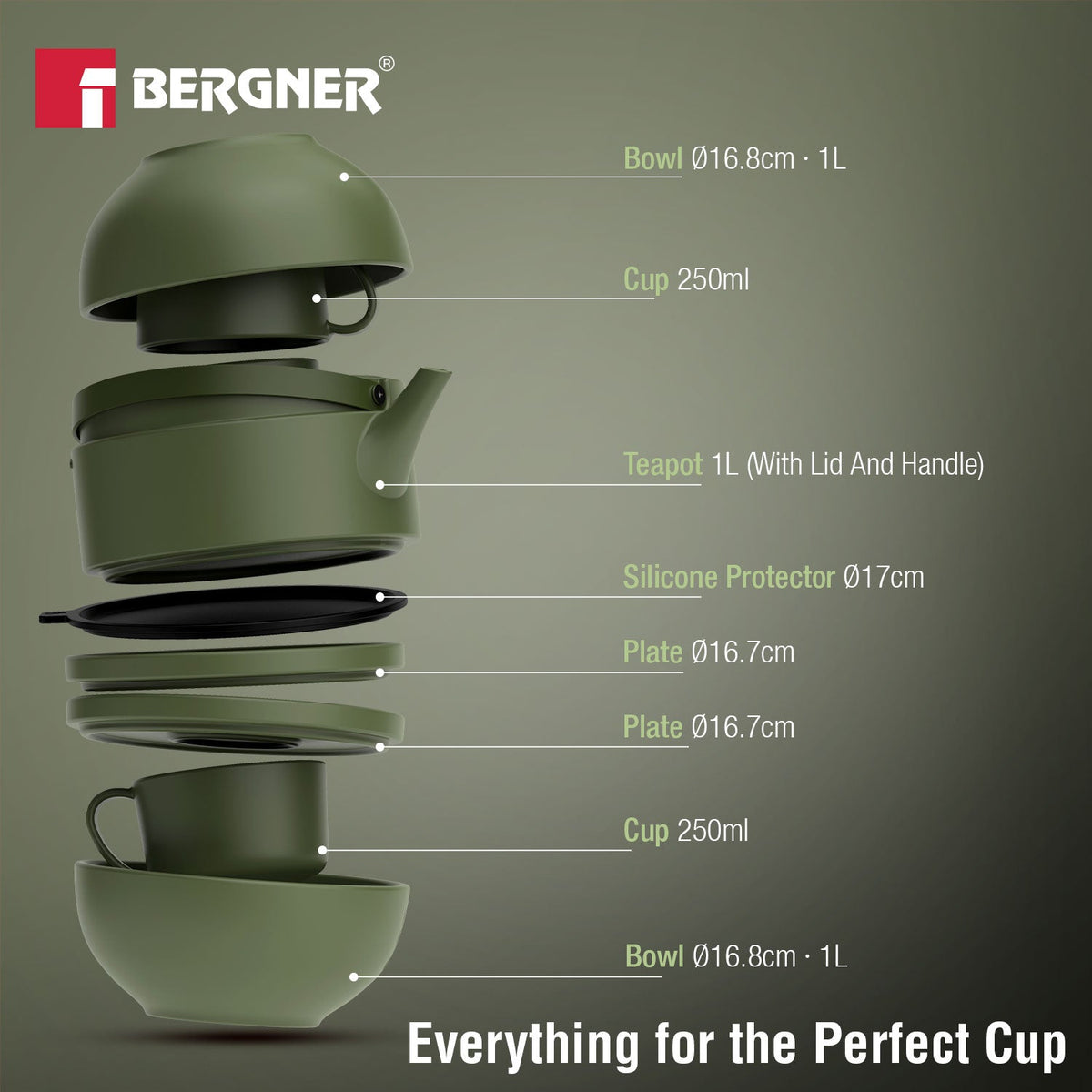 Bergner MasterPRO by Bergner Share Play Stoneware 8 Pcs Teaware Set - Sage Green