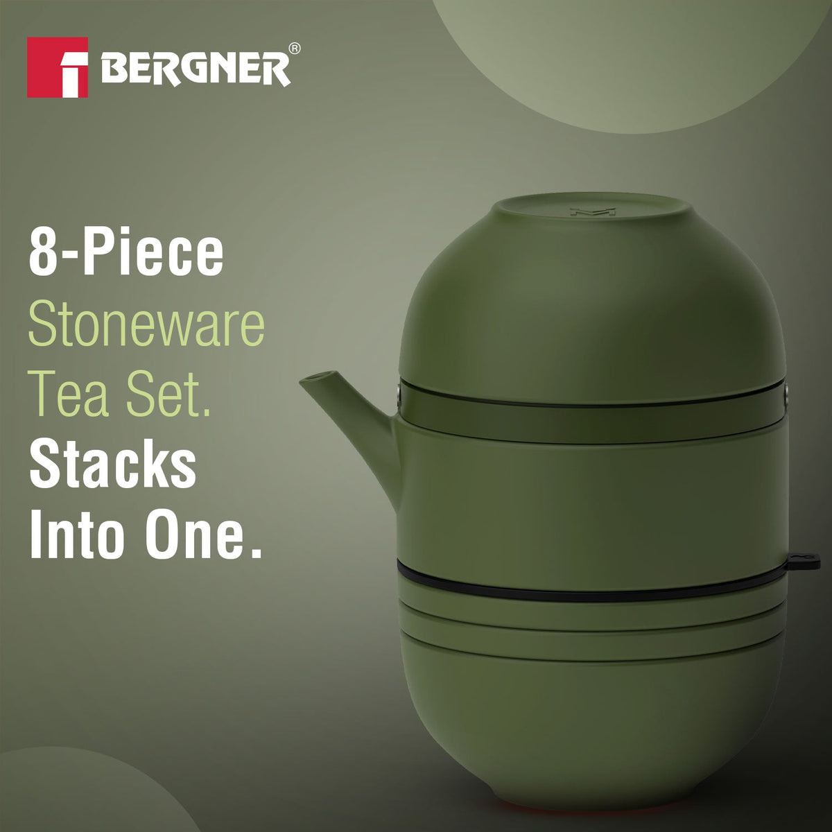 Bergner MasterPRO by Bergner Share Play Stoneware 8 Pcs Teaware Set - Sage Green