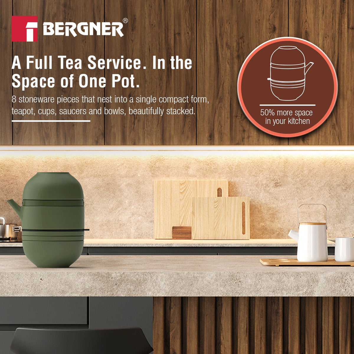 Bergner MasterPRO by Bergner Share Play Stoneware 8 Pcs Teaware Set - Sage Green
