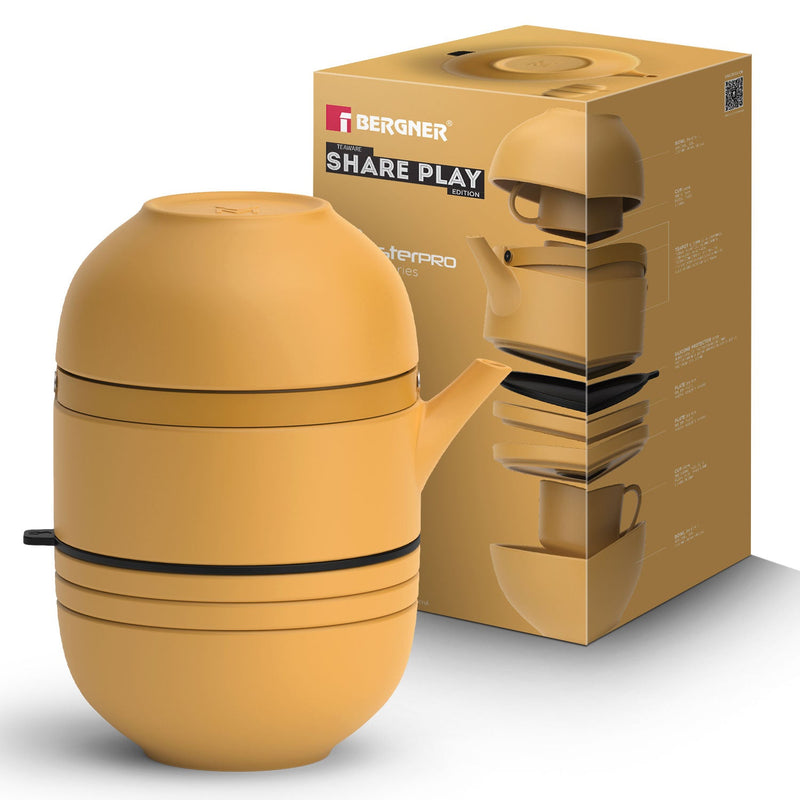 Bergner MasterPRO by Bergner Share Play Stoneware 8 Pcs Teaware Set - Mustard Yellow