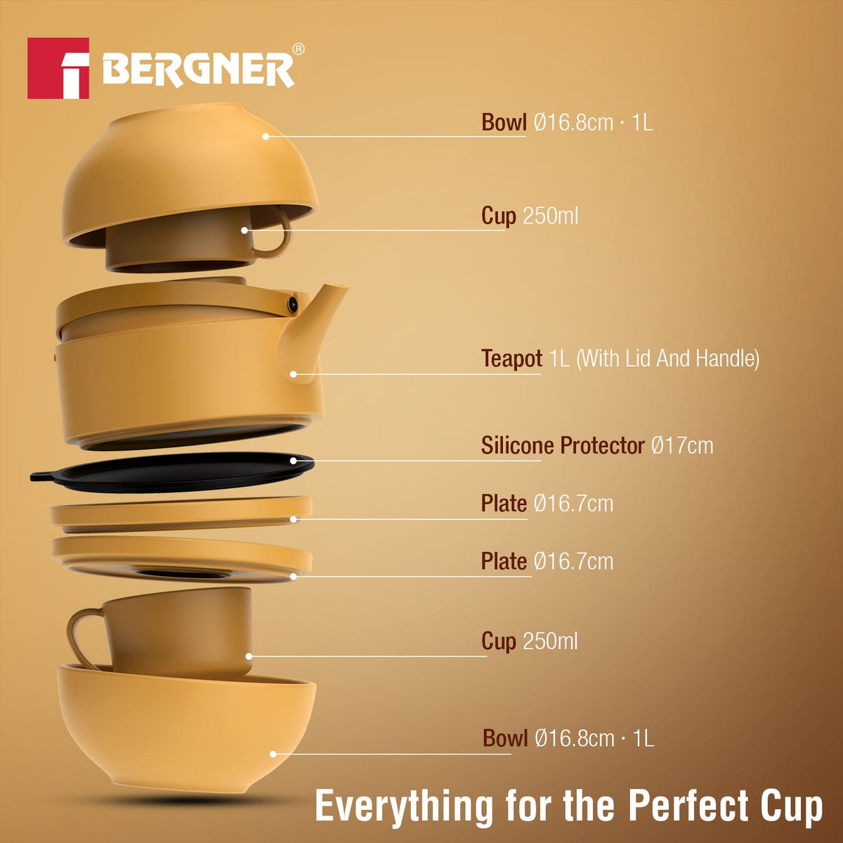 Bergner MasterPRO by Bergner Share Play Stoneware 8 Pcs Teaware Set - Mustard Yellow