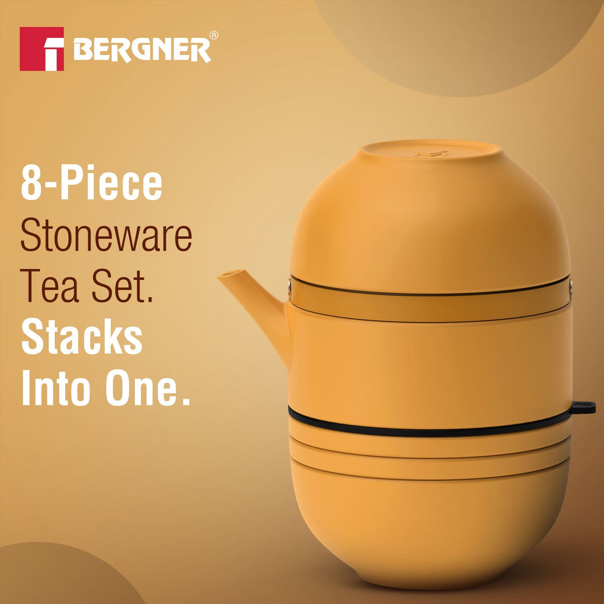 Bergner MasterPRO by Bergner Share Play Stoneware 8 Pcs Teaware Set - Mustard Yellow