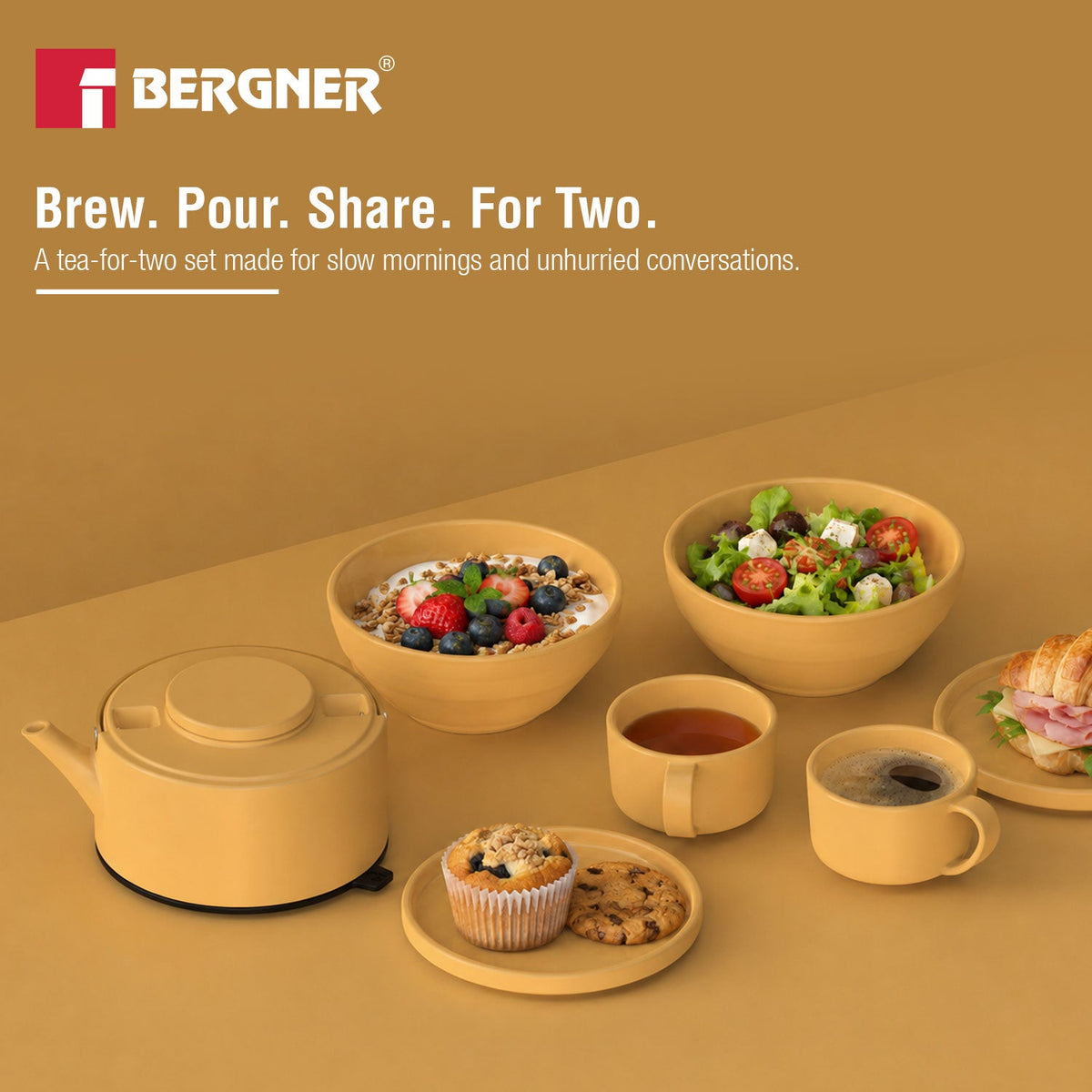 Bergner MasterPRO by Bergner Share Play Stoneware 8 Pcs Teaware Set - Mustard Yellow