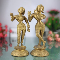 Handcrafted Brass Radha Krishna Idol | Peetal Pital Pittal Radha Krishna Murti Vigraha Statue | Divine Shyam Radha Krishna Pratima for Home Temple Decor & Puja,Gold, 11 Inch, 1 Piece