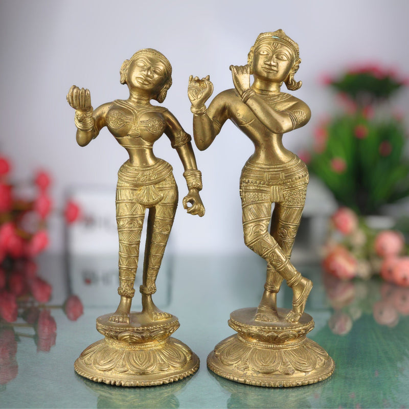 Handcrafted Brass Radha Krishna Idol | Peetal Pital Pittal Radha Krishna Murti Vigraha Statue | Divine Shyam Radha Krishna Pratima for Home Temple Decor & Puja,Gold, 11 Inch, 1 Piece