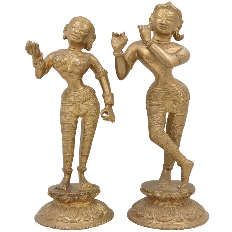 Handcrafted Brass Radha Krishna Idol | Peetal Pital Pittal Radha Krishna Murti Vigraha Statue | Divine Shyam Radha Krishna Pratima for Home Temple Decor & Puja,Gold, 11 Inch, 1 Piece