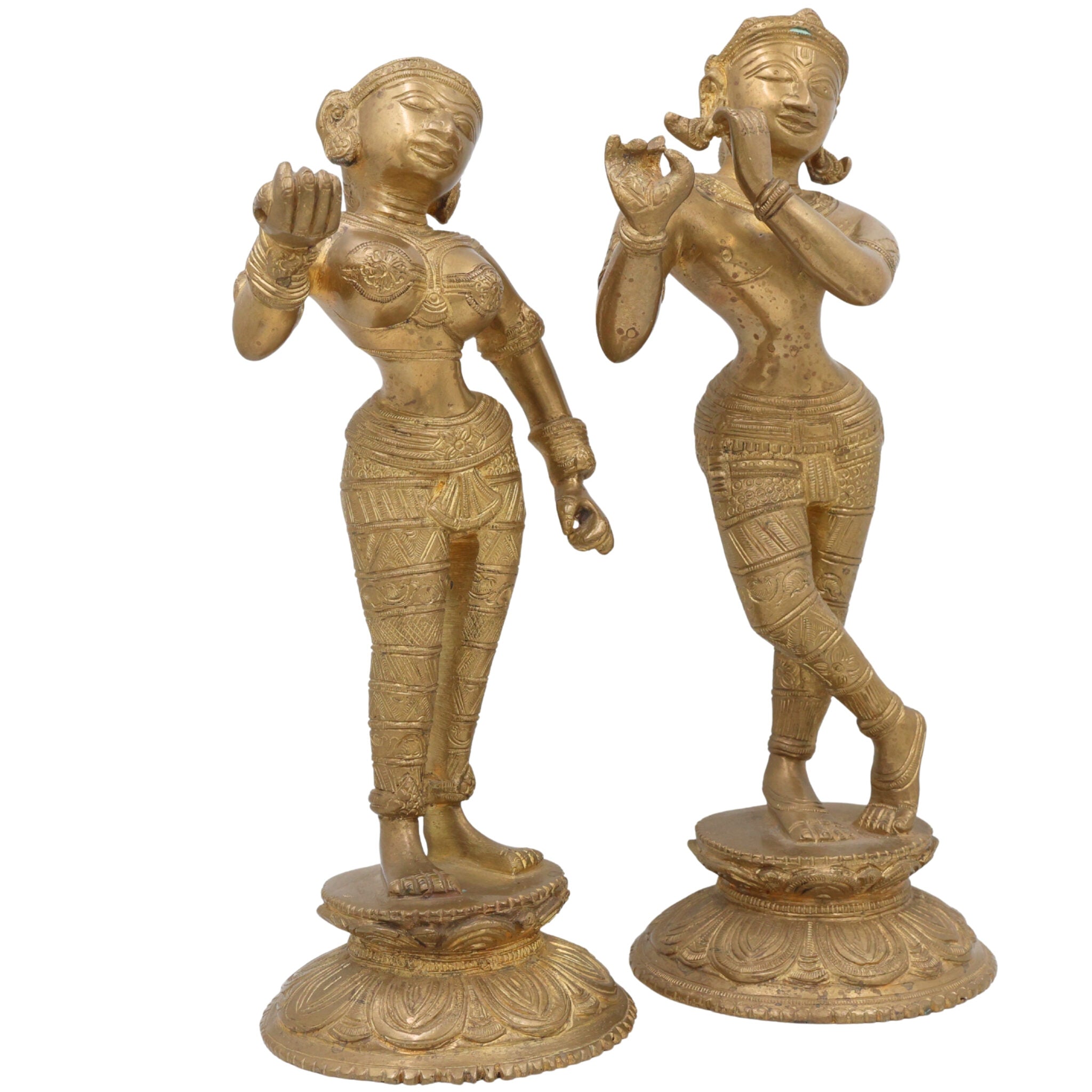 Handcrafted Brass Radha Krishna Idol | Peetal Pital Pittal Radha Krishna Murti Vigraha Statue | Divine Shyam Radha Krishna Pratima for Home Temple Decor & Puja,Gold, 11 Inch, 1 Piece