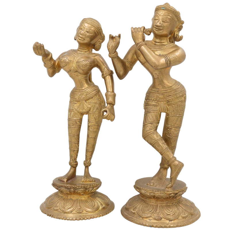 Handcrafted Brass Radha Krishna Idol | Peetal Pital Pittal Radha Krishna Murti Vigraha Statue | Divine Shyam Radha Krishna Pratima for Home Temple Decor & Puja,Gold, 11 Inch, 1 Piece