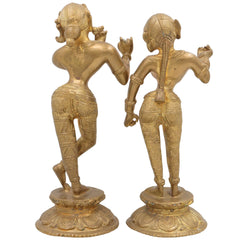 Handcrafted Brass Radha Krishna Idol | Peetal Pital Pittal Radha Krishna Murti Vigraha Statue | Divine Shyam Radha Krishna Pratima for Home Temple Decor & Puja,Gold, 11 Inch, 1 Piece