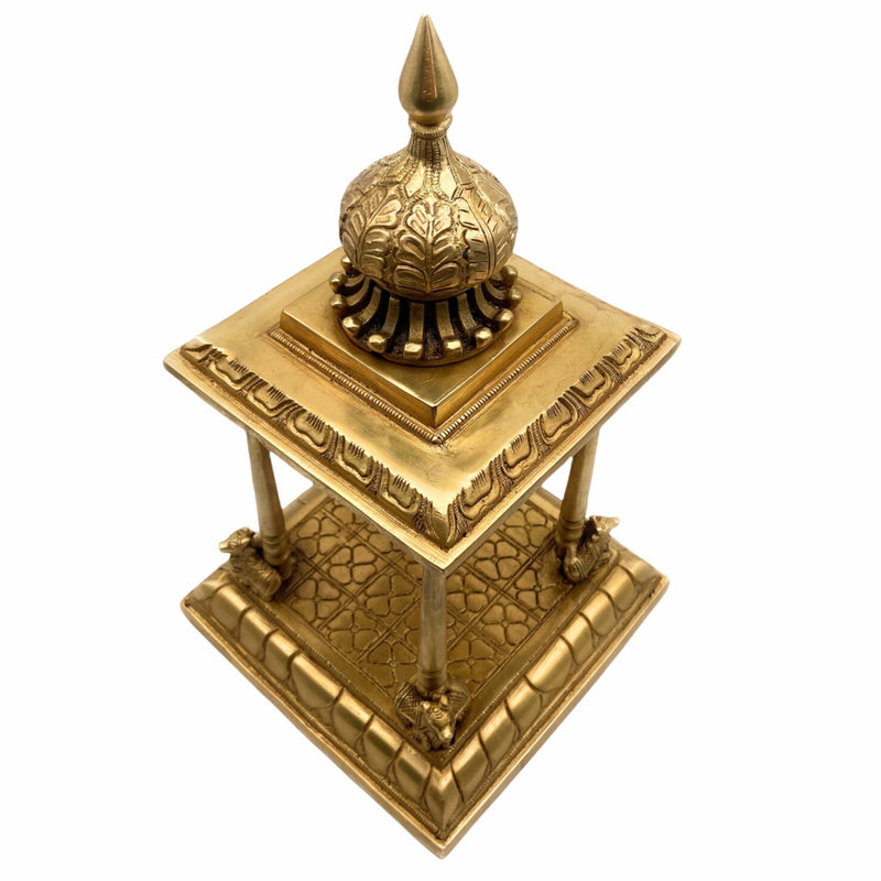 Bhunes Brass Pooja Mandir Temple, Handmade Mandap Peetha Peeta Peetham Chowki for Home, Office, Mandapam, Decor, and Gifting, Gold, 13 Inch, 1 Piece