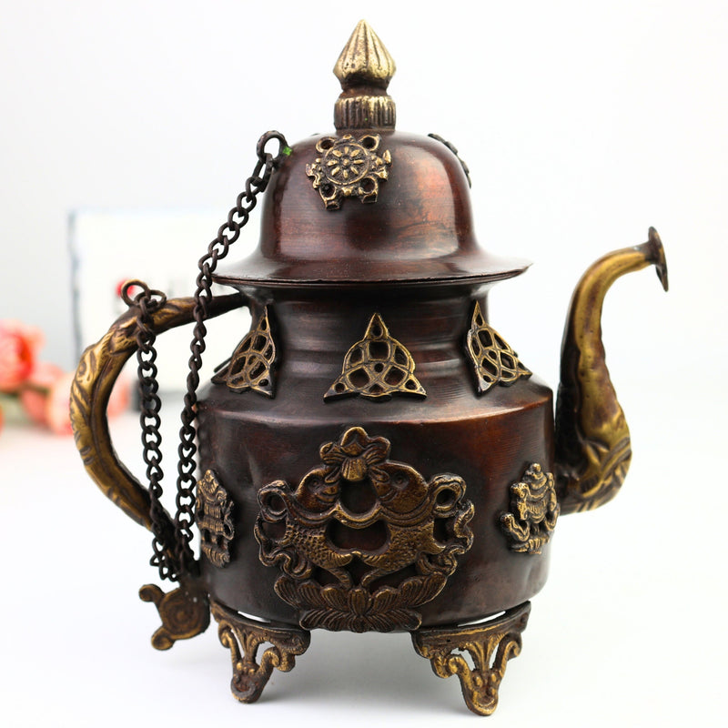 Handcrafted Brass Kettle Idol | Pital Ki Chai Ketli Murti | Traditional Tea Pot Moorthi for Pooja, Decor & Gift,Brown, 8 Inch, 1 Piece