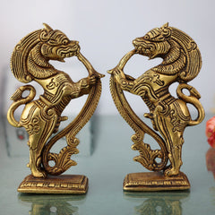 Brass Lion Scultpture | Lion Brass Statue | Lion Statues Showpieces | Bras Simha | Sher Ki Murti | India Temple Lions | Lion Statue | Set Of 2, Gold, 5 Inch, 1 Piece