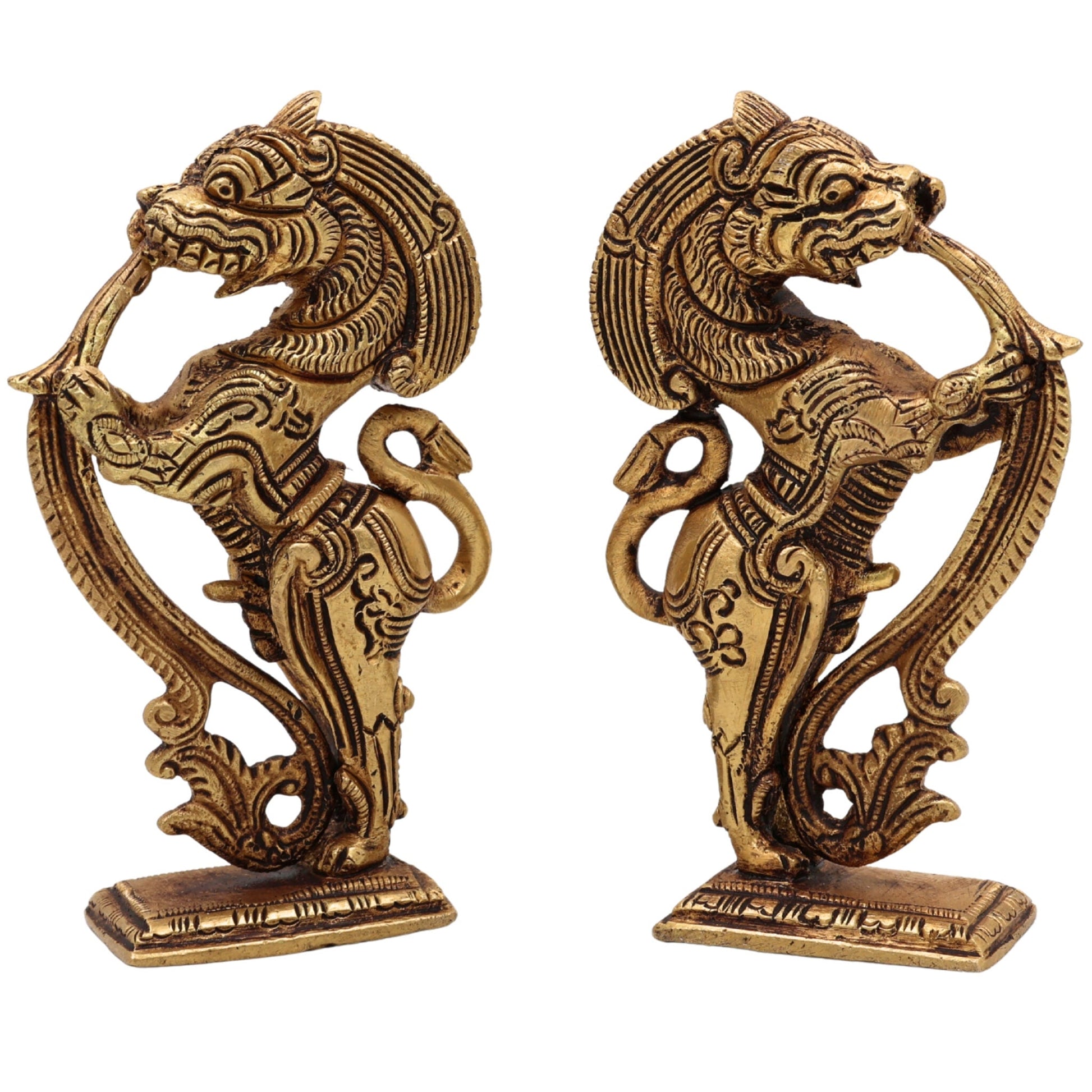Brass Lion Scultpture | Lion Brass Statue | Lion Statues Showpieces | Bras Simha | Sher Ki Murti | India Temple Lions | Lion Statue | Set Of 2, Gold, 5 Inch, 1 Piece