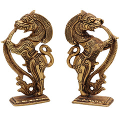 Brass Lion Scultpture | Lion Brass Statue | Lion Statues Showpieces | Bras Simha | Sher Ki Murti | India Temple Lions | Lion Statue | Set Of 2, Gold, 5 Inch, 1 Piece