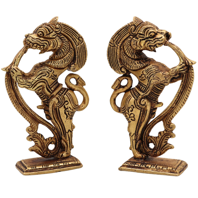 Brass Lion Scultpture | Lion Brass Statue | Lion Statues Showpieces | Bras Simha | Sher Ki Murti | India Temple Lions | Lion Statue | Set Of 2, Gold, 5 Inch, 1 Piece