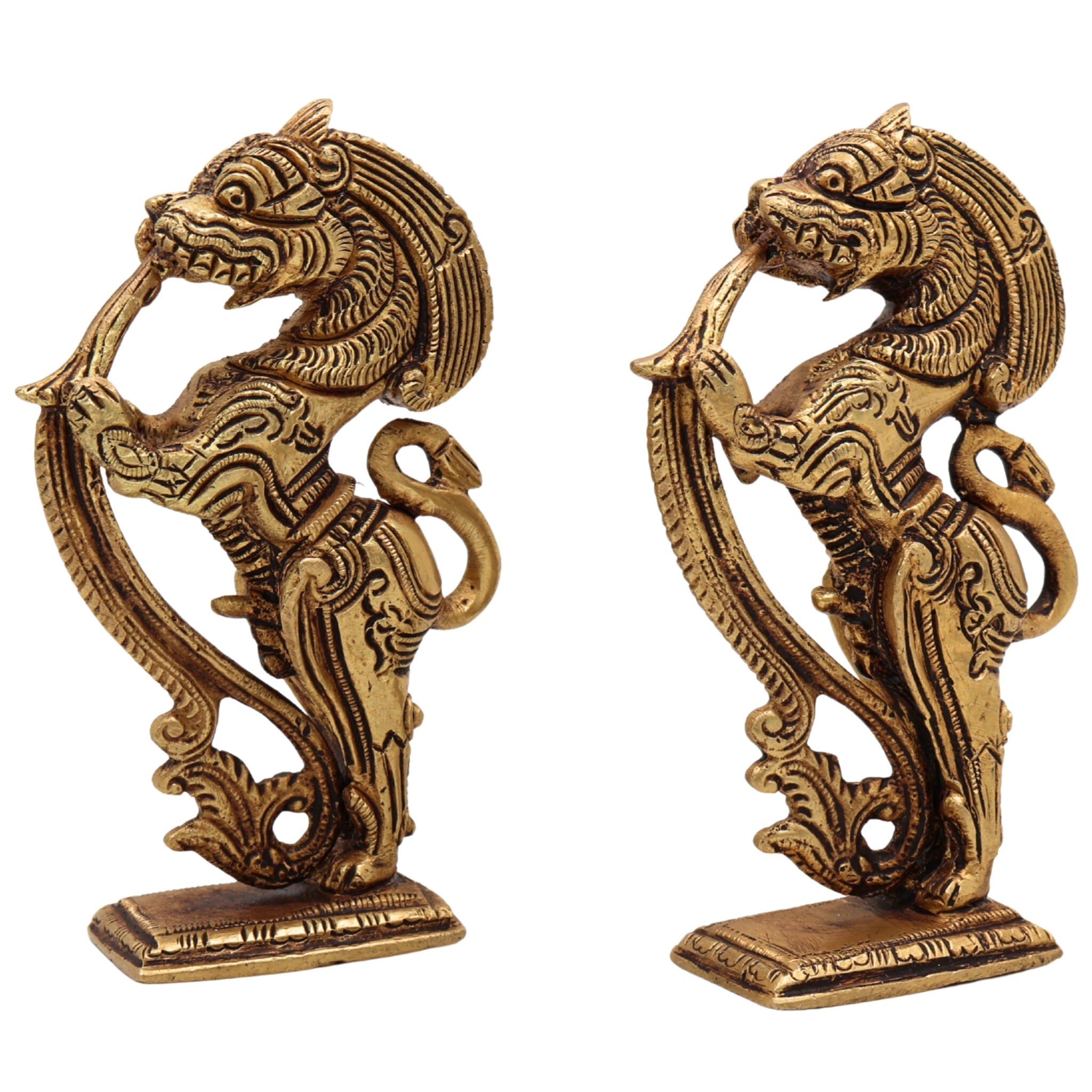 Brass Lion Scultpture | Lion Brass Statue | Lion Statues Showpieces | Bras Simha | Sher Ki Murti | India Temple Lions | Lion Statue | Set Of 2, Gold, 5 Inch, 1 Piece