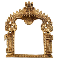 Bhunes Brass Traditional Prabhavali Arch Frame, Wall Hanging Prabhawali for Home Temple Decor | Prabhaval for Deity Idol | Kirtimukha Brass Backdrop, Gold, 10.5 Inch, 1 Piece