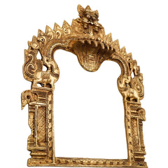 Bhunes Brass Traditional Prabhavali Arch Frame, Wall Hanging Prabhawali for Home Temple Decor | Prabhaval for Deity Idol | Kirtimukha Brass Backdrop, Gold, 10.5 Inch, 1 Piece