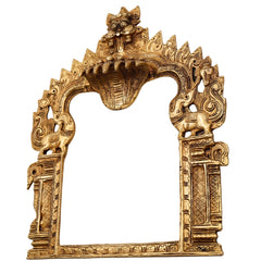 Bhunes Brass Traditional Prabhavali Arch Frame, Wall Hanging Prabhawali for Home Temple Decor | Prabhaval for Deity Idol | Kirtimukha Brass Backdrop, Gold, 10.5 Inch, 1 Piece