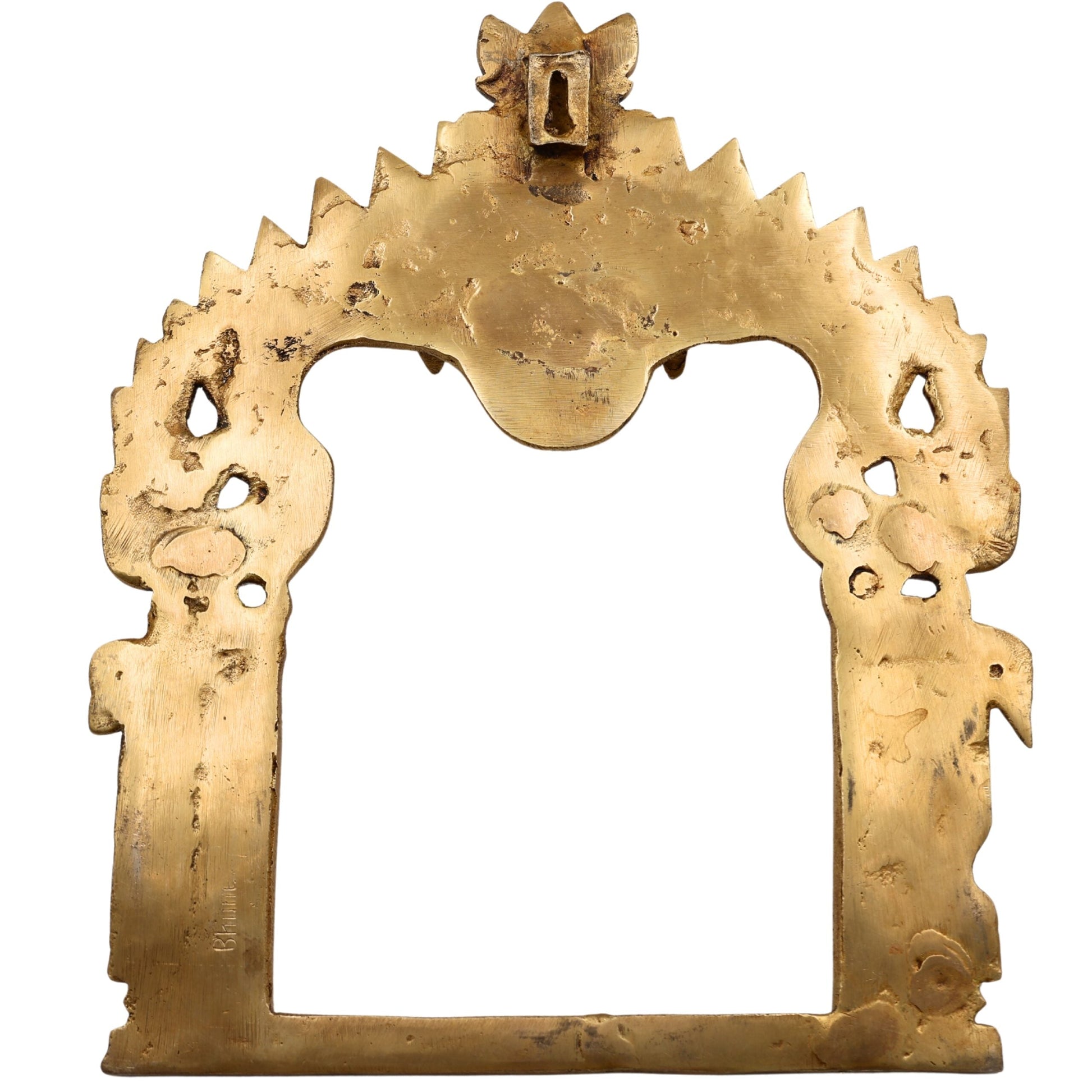 Bhunes Brass Traditional Prabhavali Arch Frame, Wall Hanging Prabhawali for Home Temple Decor | Prabhaval for Deity Idol | Kirtimukha Brass Backdrop, Gold, 10.5 Inch, 1 Piece