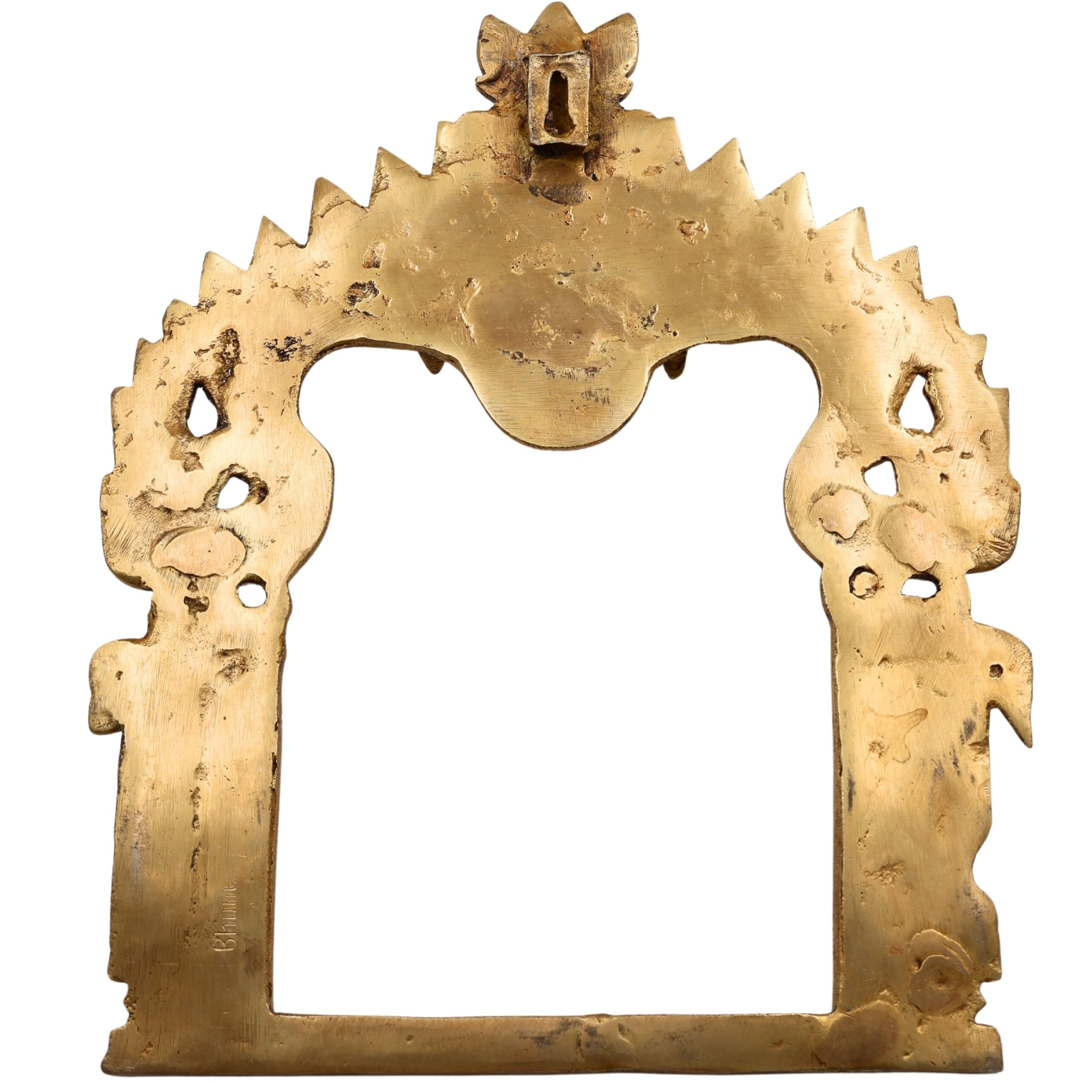 Bhunes Brass Traditional Prabhavali Arch Frame, Wall Hanging Prabhawali for Home Temple Decor | Prabhaval for Deity Idol | Kirtimukha Brass Backdrop, Gold, 10.5 Inch, 1 Piece