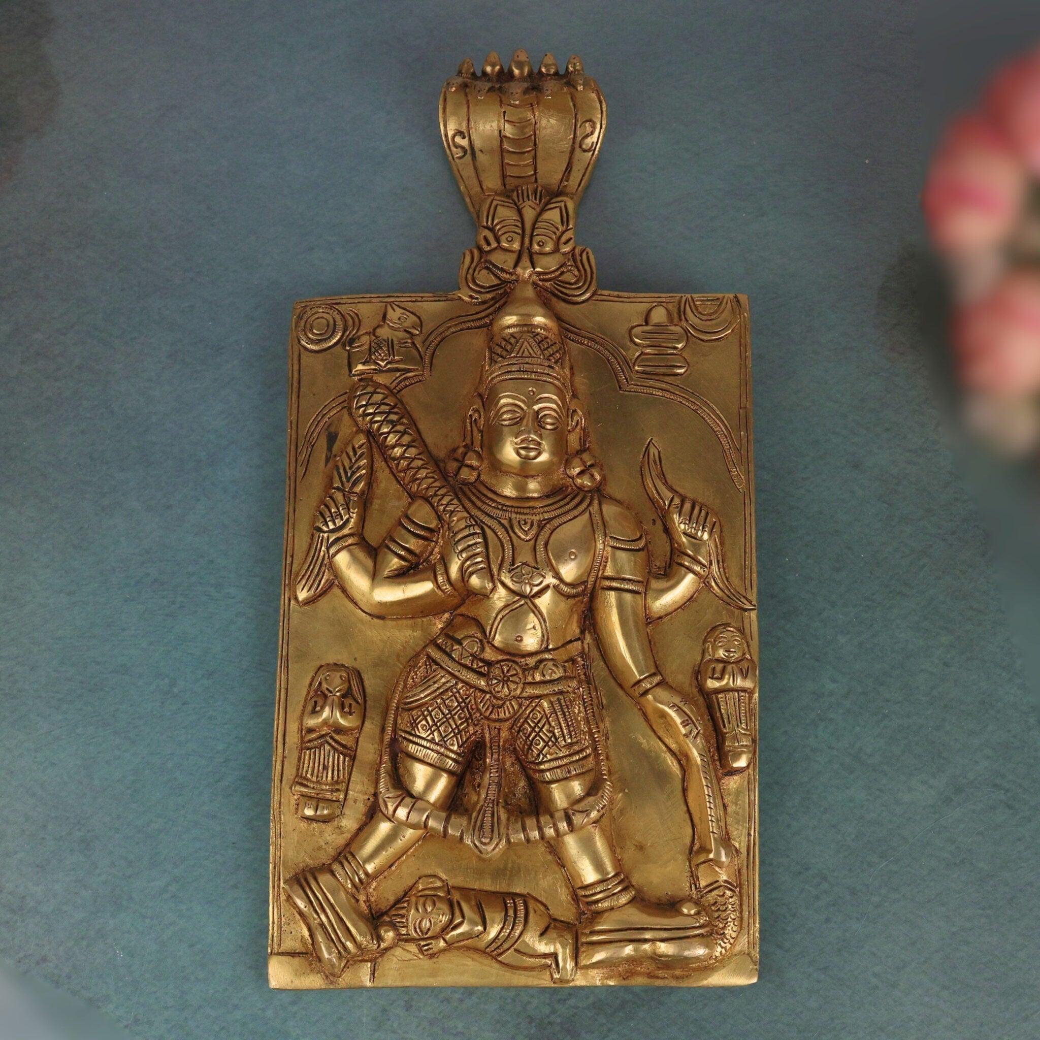 Brass Veerabhadreshwara Idol | Veerabhadra Murti | Veerabhadra Swamy Statue | Pooja Deity Sculpture | Handcrafted Temple Brass Vigraha, Gold, 11 Inch, 1 Piece