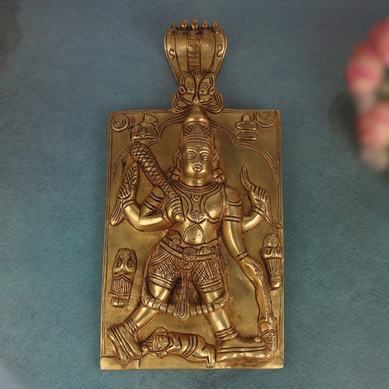 Brass Veerabhadreshwara Idol | Veerabhadra Murti | Veerabhadra Swamy Statue | Pooja Deity Sculpture | Handcrafted Temple Brass Vigraha, Gold, 11 Inch, 1 Piece