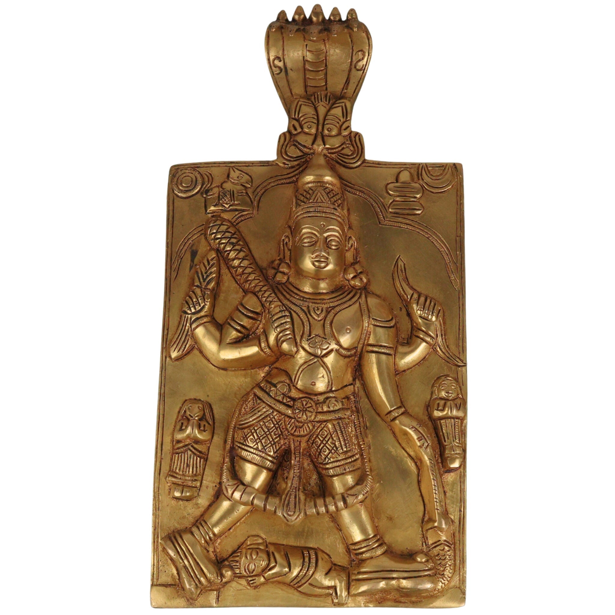 Brass Veerabhadreshwara Idol | Veerabhadra Murti | Veerabhadra Swamy Statue | Pooja Deity Sculpture | Handcrafted Temple Brass Vigraha, Gold, 11 Inch, 1 Piece