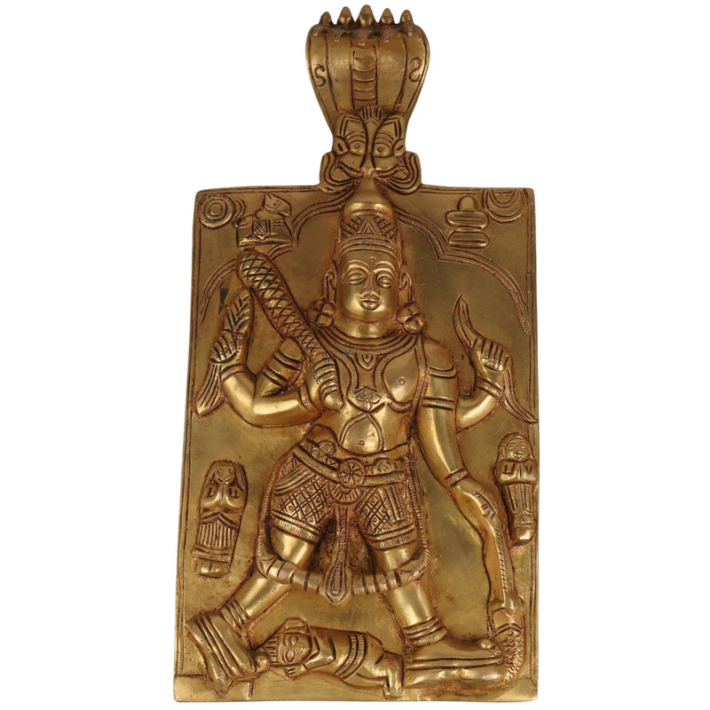 Brass Veerabhadreshwara Idol | Veerabhadra Murti | Veerabhadra Swamy Statue | Pooja Deity Sculpture | Handcrafted Temple Brass Vigraha, Gold, 11 Inch, 1 Piece