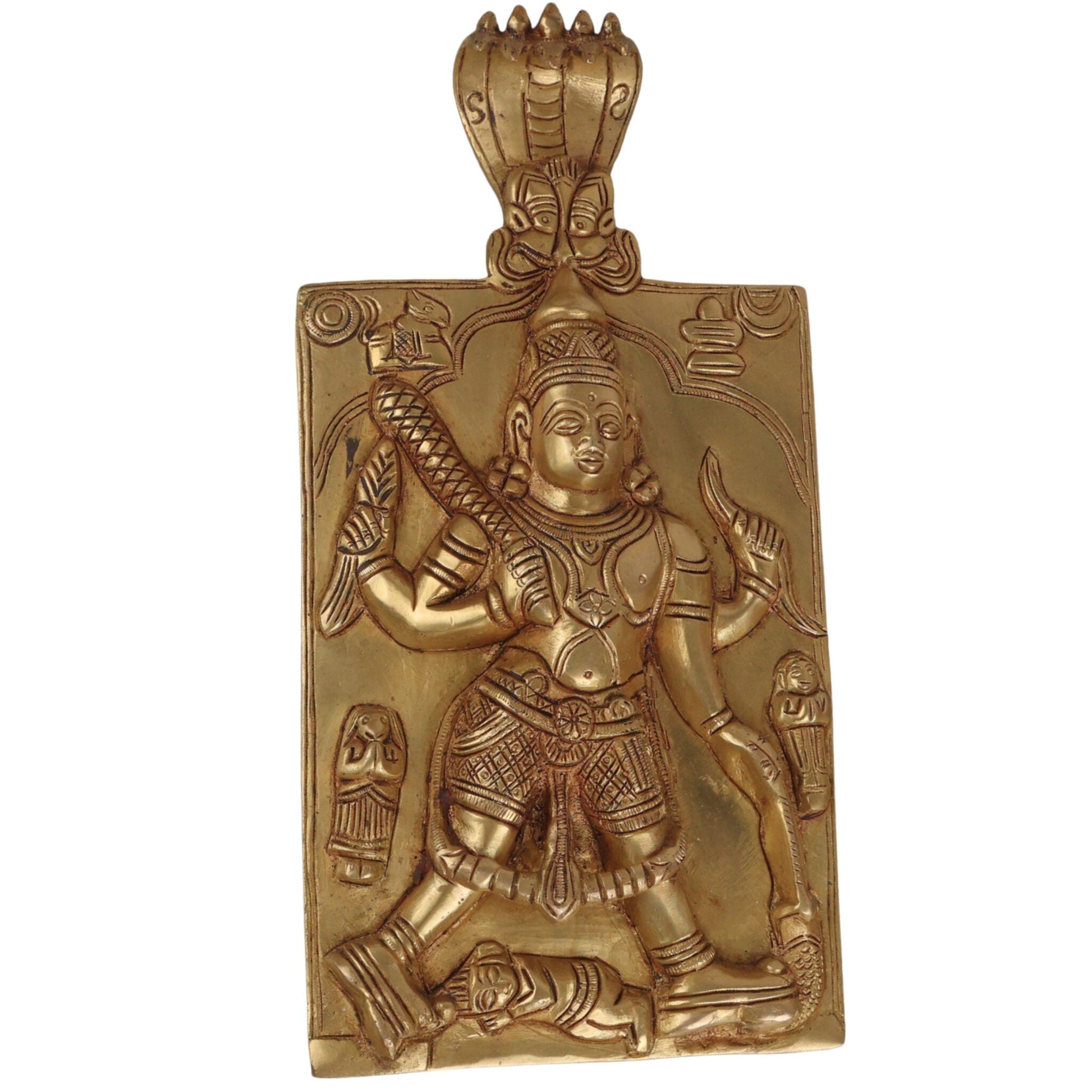 Brass Veerabhadreshwara Idol | Veerabhadra Murti | Veerabhadra Swamy Statue | Pooja Deity Sculpture | Handcrafted Temple Brass Vigraha, Gold, 11 Inch, 1 Piece
