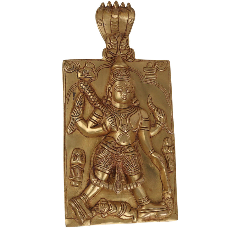 Brass Veerabhadreshwara Idol | Veerabhadra Murti | Veerabhadra Swamy Statue | Pooja Deity Sculpture | Handcrafted Temple Brass Vigraha, Gold, 11 Inch, 1 Piece