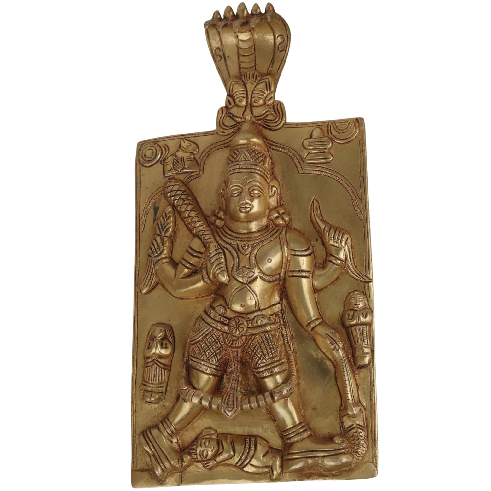 Brass Veerabhadreshwara Idol | Veerabhadra Murti | Veerabhadra Swamy Statue | Pooja Deity Sculpture | Handcrafted Temple Brass Vigraha, Gold, 11 Inch, 1 Piece