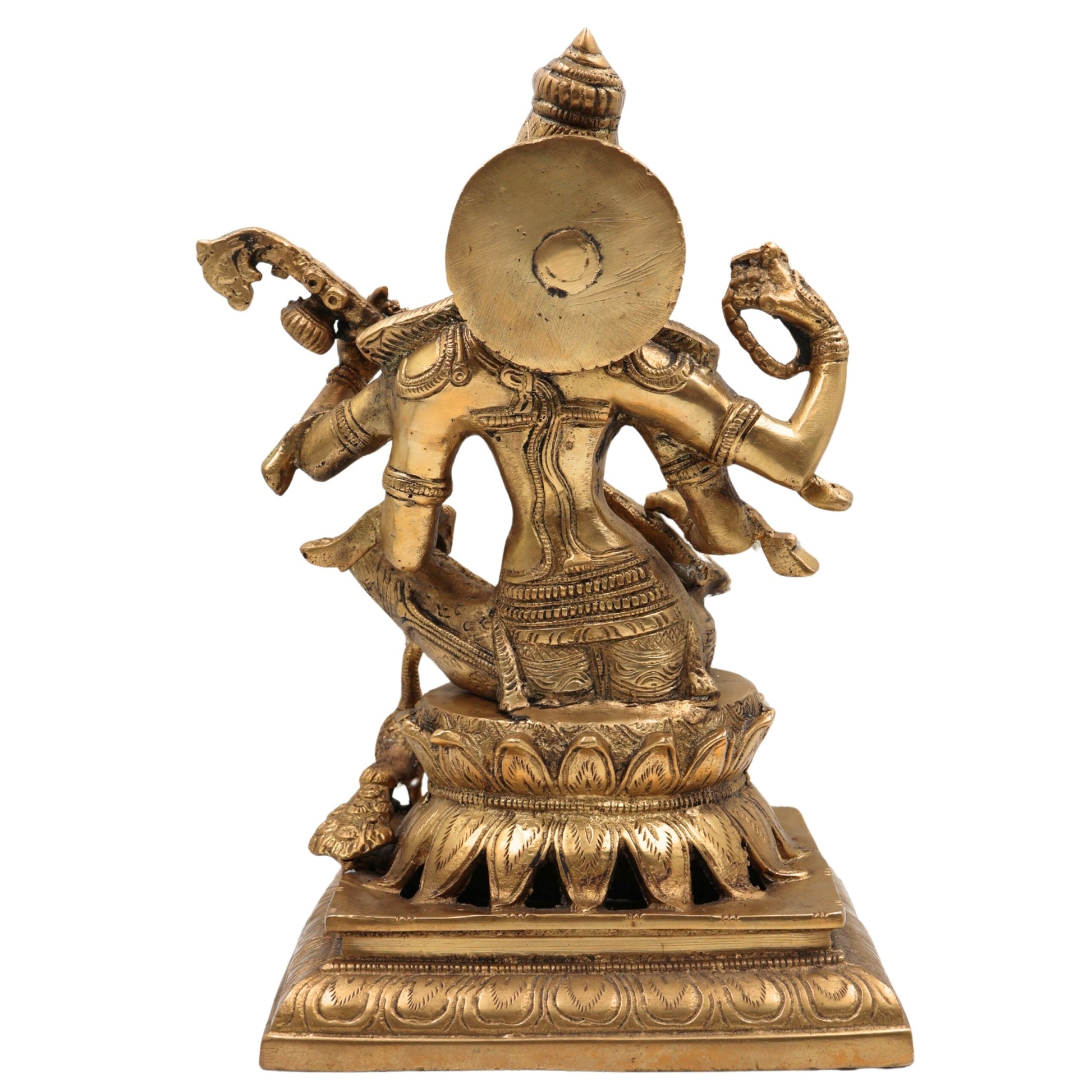 Brass Saraswati Idol, Maa Sharada Vagdevi Murti, Veena Pustak Dharini Statue, Hindu Goddess of Knowledge, Wisdom, Learning & Art, Home, Temple & Office Decor, Gold, 12 Inch, 1 Piece