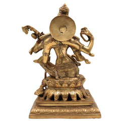 Brass Saraswati Idol, Maa Sharada Vagdevi Murti, Veena Pustak Dharini Statue, Hindu Goddess of Knowledge, Wisdom, Learning & Art, Home, Temple & Office Decor, Gold, 12 Inch, 1 Piece