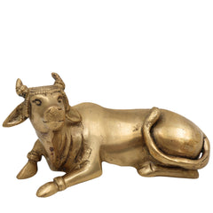 Brass Kamadenu Cow Idol – Handcrafted Nandi & Kamadenu Sculpture for Pooja, Temple, Home Decor, Ashtadhatu & Peetal Options, Gold, 2.5 Inch, 1 Piece