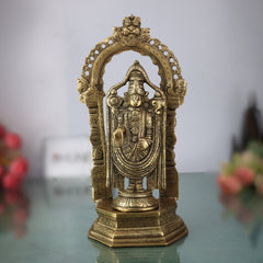 Brass Venkateswara Idol | Balaji Murti | Srinivasa Statue | Narayana Vigraha | Vishnu Brass Idol | Temple Pooja Decor | Spiritual Gift Showpiece, Gold, 8 Inch, 1 Piece