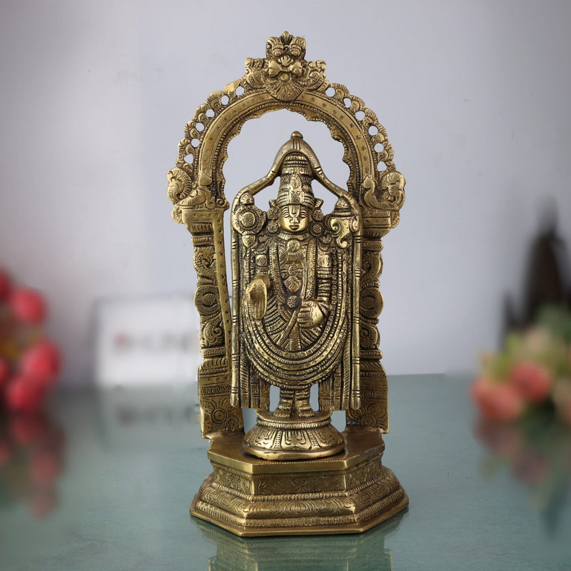 Brass Venkateswara Idol | Balaji Murti | Srinivasa Statue | Narayana Vigraha | Vishnu Brass Idol | Temple Pooja Decor | Spiritual Gift Showpiece, Gold, 8 Inch, 1 Piece