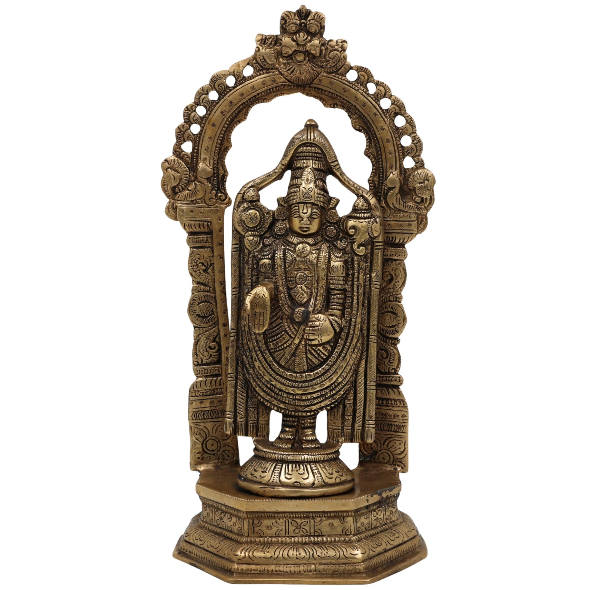 Brass Venkateswara Idol | Balaji Murti | Srinivasa Statue | Narayana Vigraha | Vishnu Brass Idol | Temple Pooja Decor | Spiritual Gift Showpiece, Gold, 8 Inch, 1 Piece