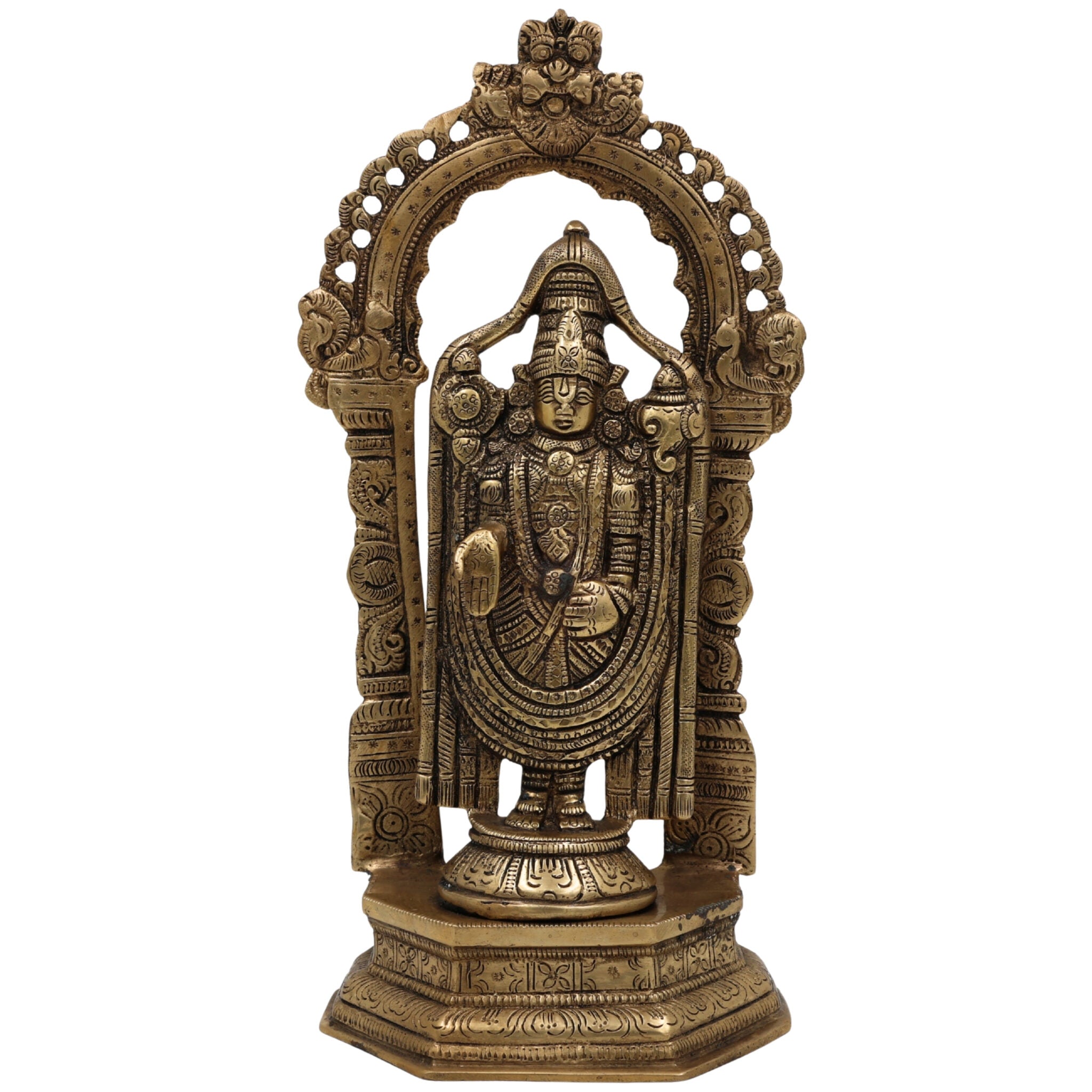 Brass Venkateswara Idol | Balaji Murti | Srinivasa Statue | Narayana Vigraha | Vishnu Brass Idol | Temple Pooja Decor | Spiritual Gift Showpiece, Gold, 8 Inch, 1 Piece