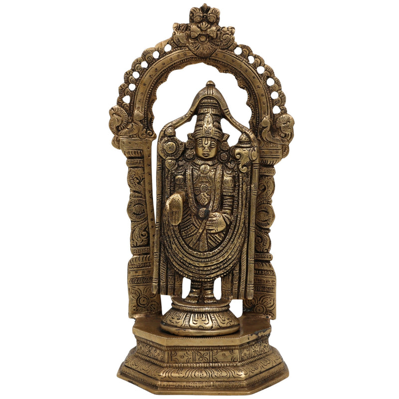 Brass Venkateswara Idol | Balaji Murti | Srinivasa Statue | Narayana Vigraha | Vishnu Brass Idol | Temple Pooja Decor | Spiritual Gift Showpiece, Gold, 8 Inch, 1 Piece