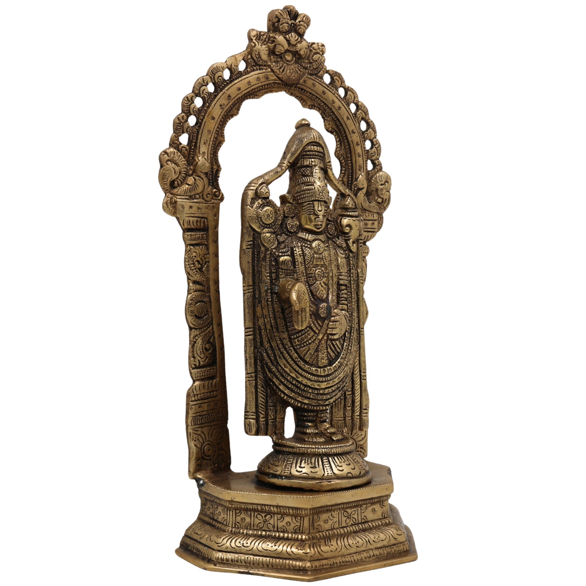 Brass Venkateswara Idol | Balaji Murti | Srinivasa Statue | Narayana Vigraha | Vishnu Brass Idol | Temple Pooja Decor | Spiritual Gift Showpiece, Gold, 8 Inch, 1 Piece