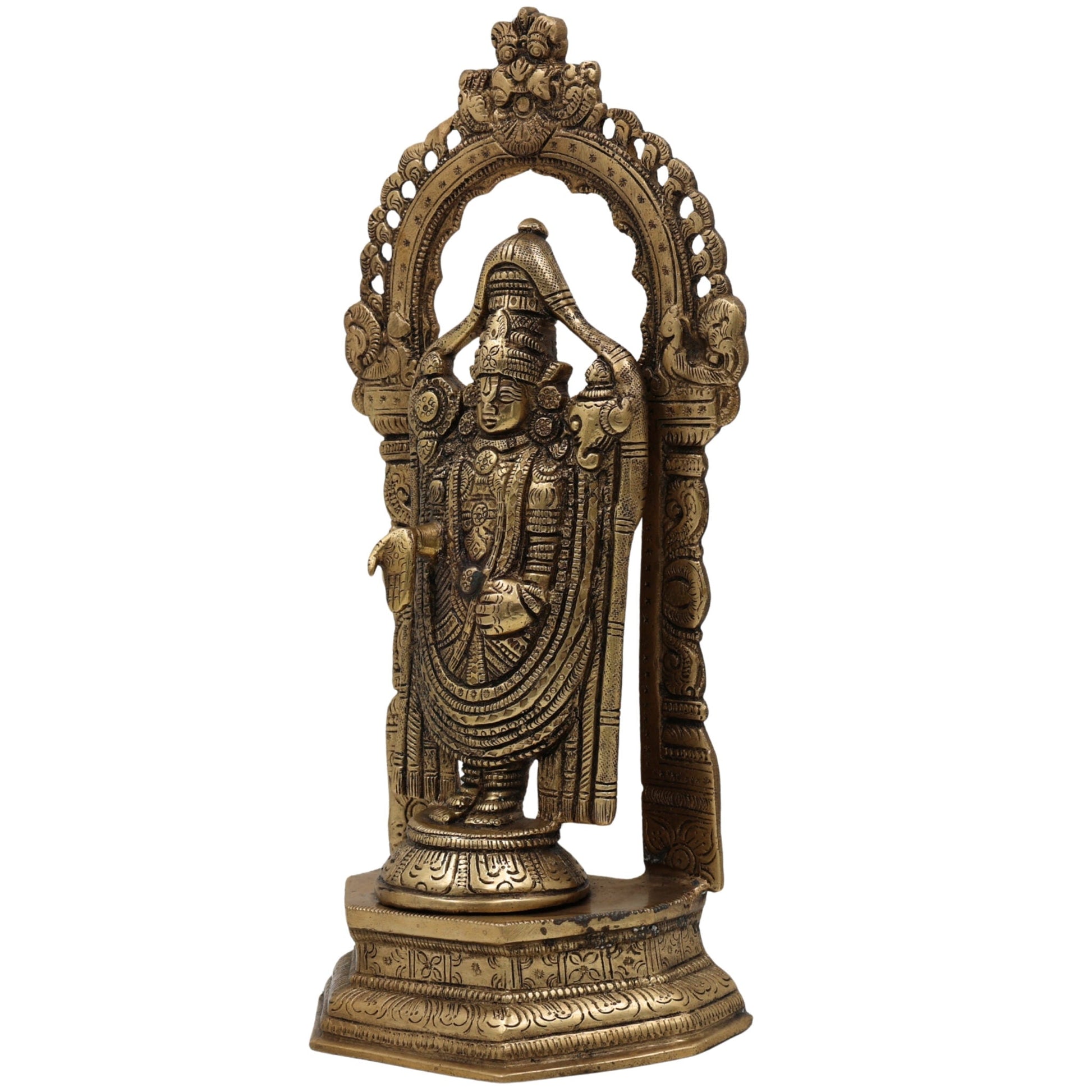 Brass Venkateswara Idol | Balaji Murti | Srinivasa Statue | Narayana Vigraha | Vishnu Brass Idol | Temple Pooja Decor | Spiritual Gift Showpiece, Gold, 8 Inch, 1 Piece